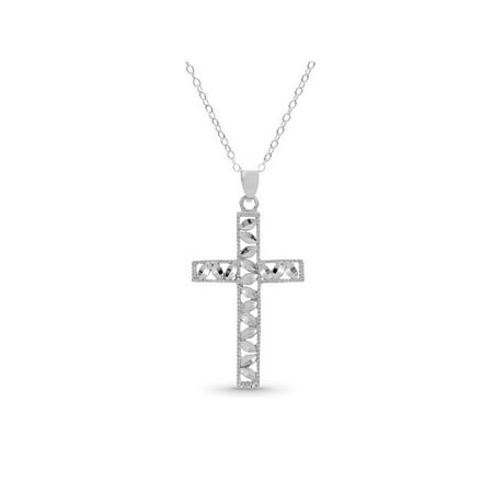 - Sterling Silver Diamond Cut Leaf Cross Pendant 18 Inches
