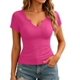 thumbnail image 2 of SROBPTY Womens T-Shirts Solid Crew Neck Short Sleeve Ribbed Loose Breathable Summer Tops for Everyday Wear, 2 of 5