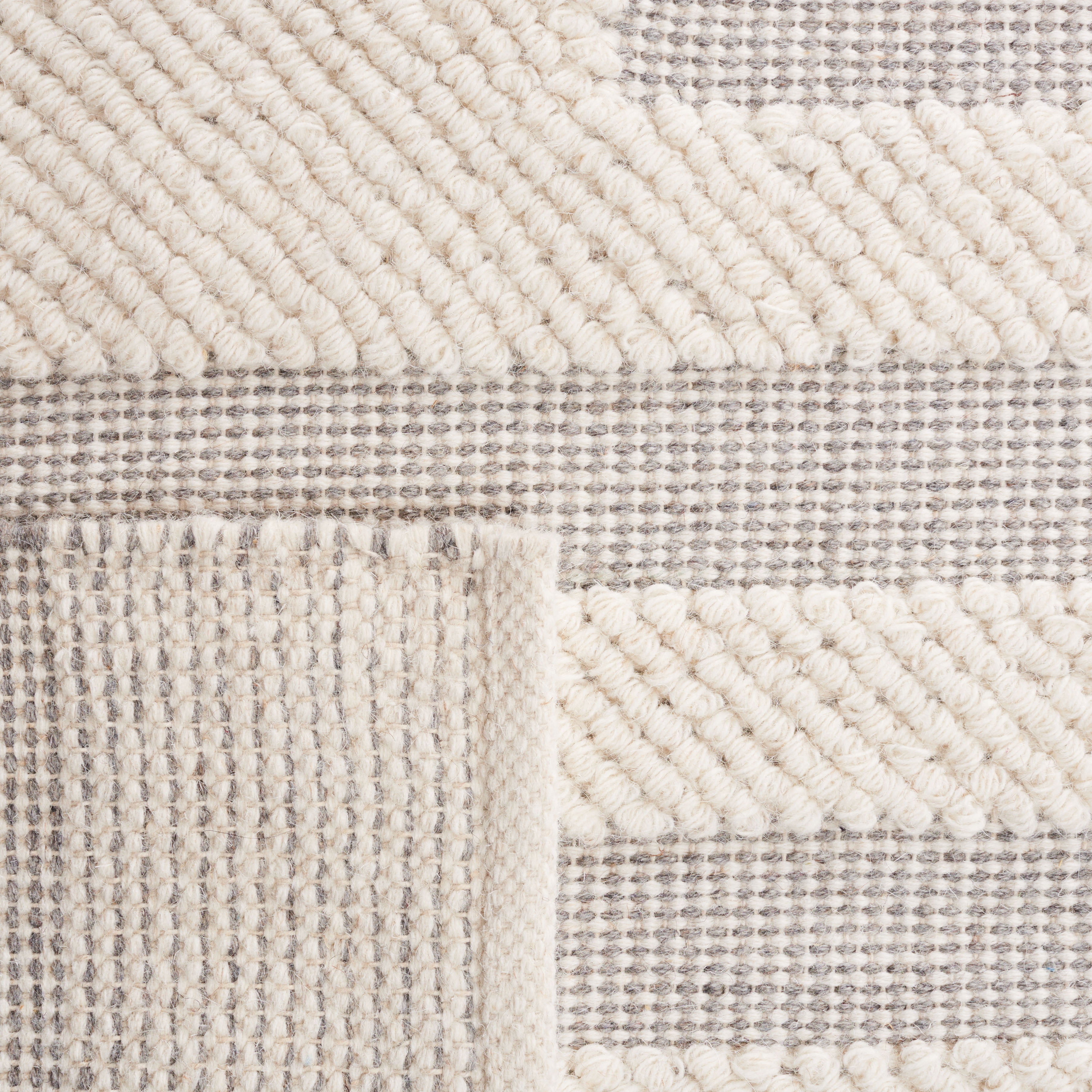 SAFAVIEH Natura Dara Geometric Striped Wool Area Rug, Ivory/Grey, 6' x 6' Square