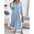 thumbnail image 5 of Fall Dresses for Women Women's Elegant Wrap V Neck Lantern Sleeve Empire Waist Pleated Flowy Maxi Long Dress, 5 of 5