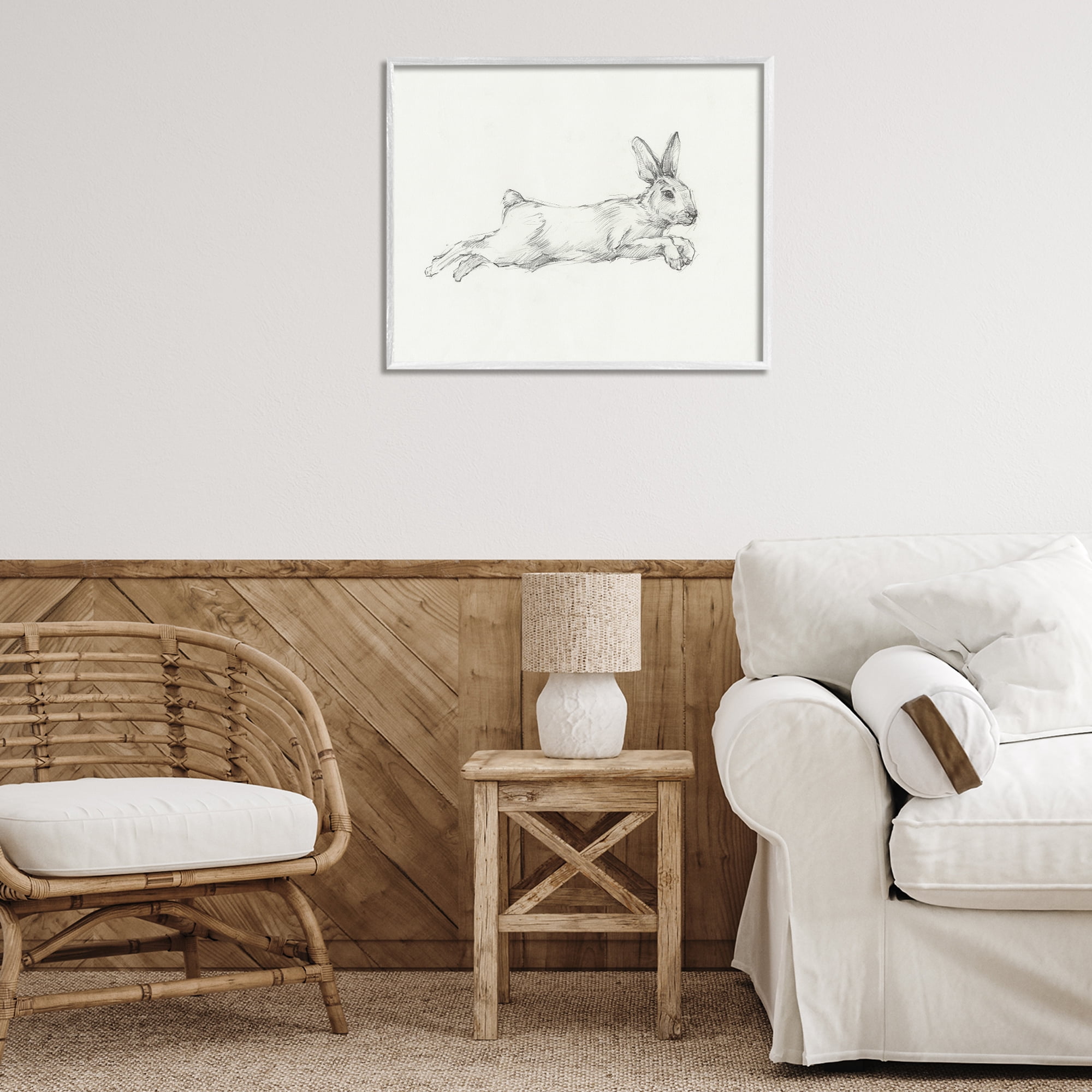 Stupell Industries Jumping Rabbit Sketch Animals & Insects Drawing White Framed Art Print Wall Art, 30 x 24