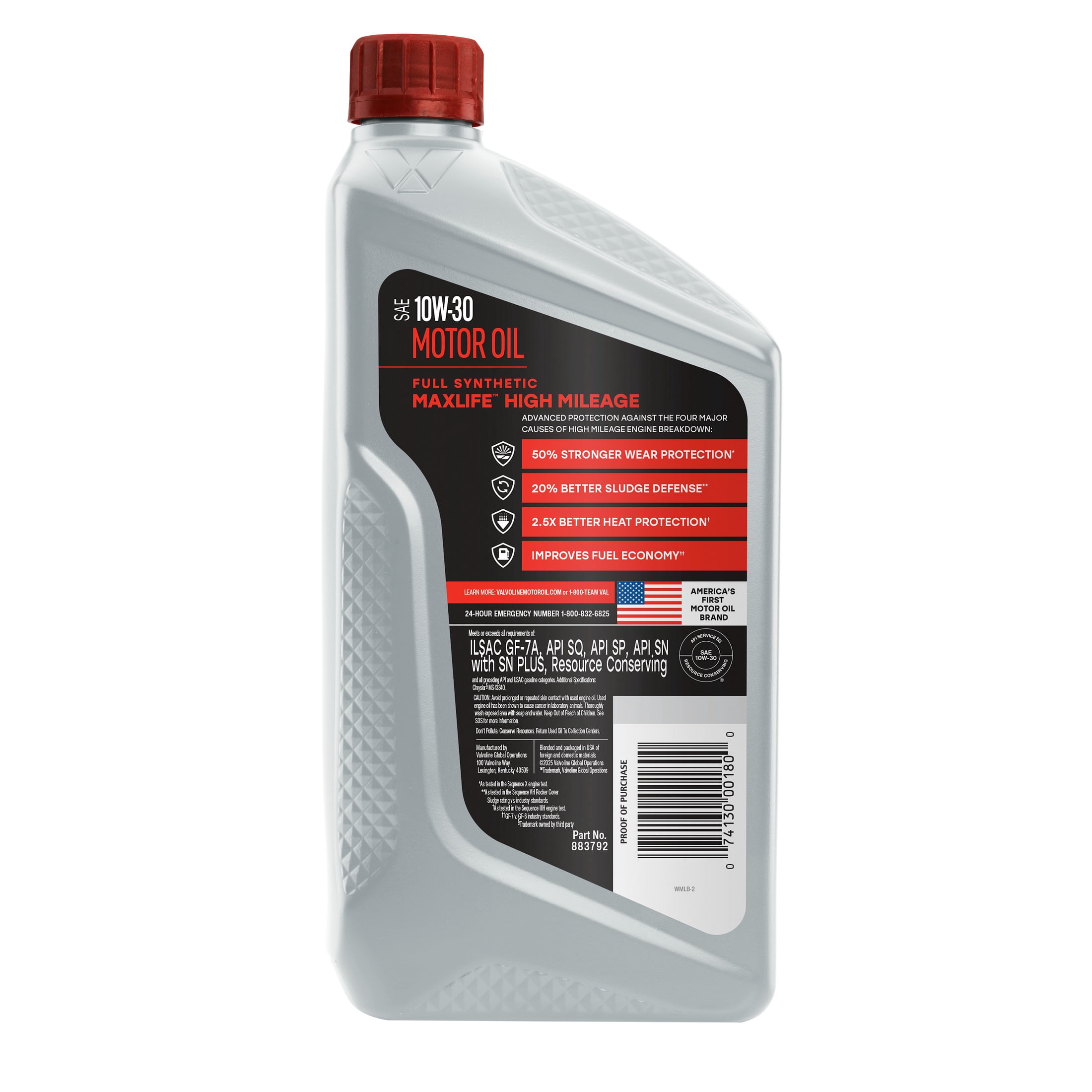 (2 pack) Valvoline MaxLife Full Synthetic High Mileage 10W-30 Motor Oil 1 Quart