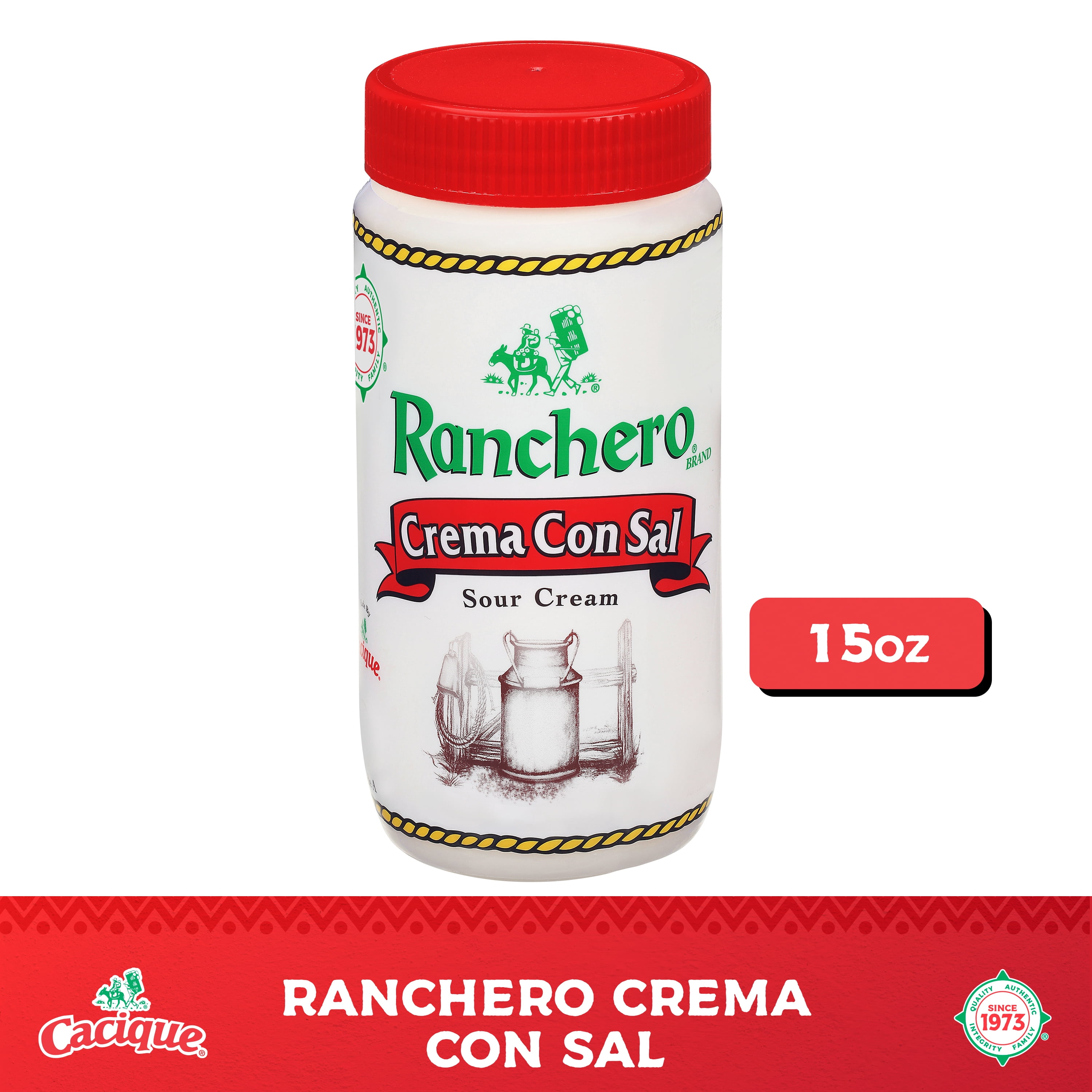 Cacique Ranchero Crema Con Sal Sour Cream, 15 oz Jar (Refrigerated)