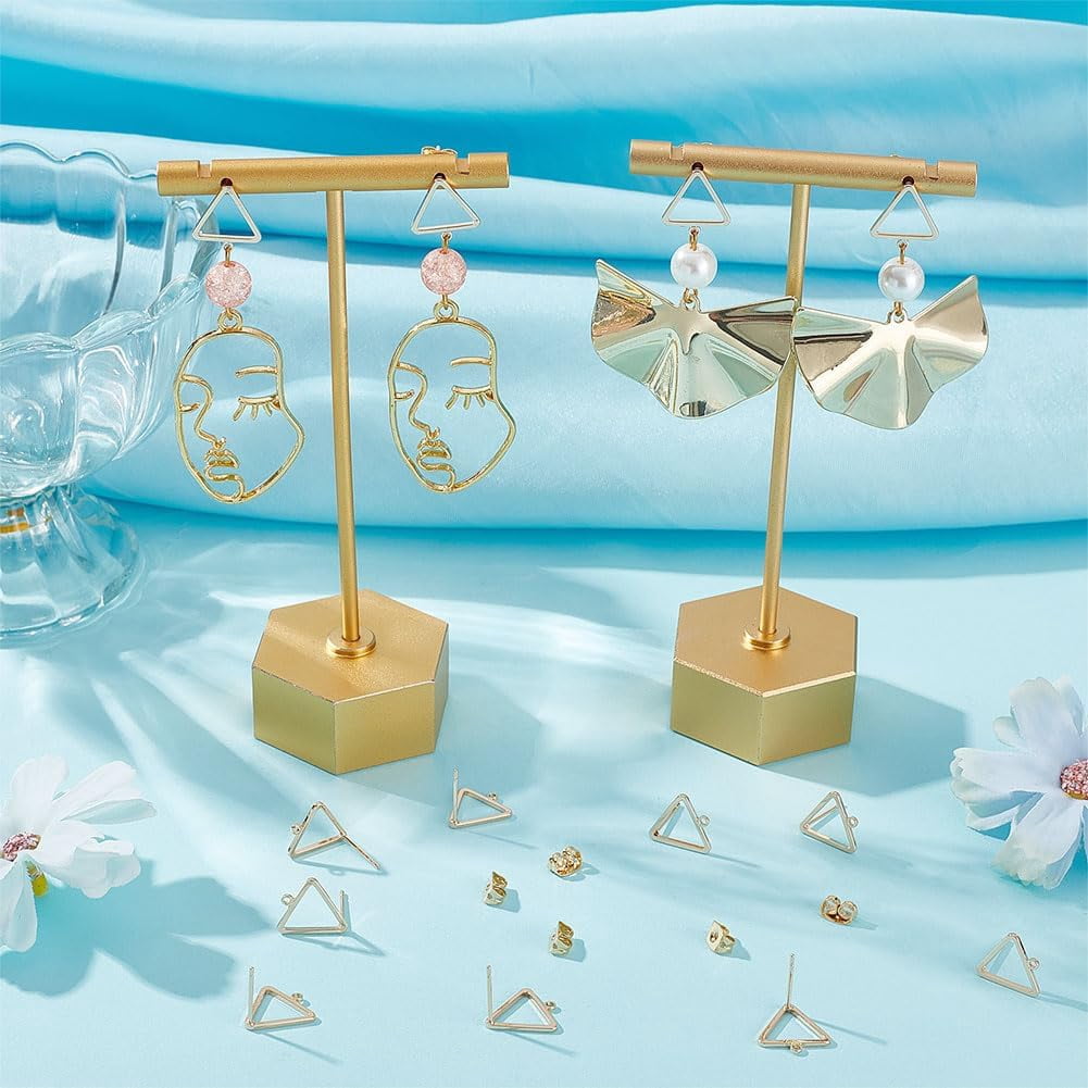 Beebeecraft 18K Gold Plated Four Leaf Clover Earring Stud Findings – 10Pcs With Jump Rings & Ear Nuts, Jewelry Making