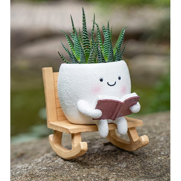Macetero Flower Pot RZOIKZOI con forma de cara sonriente, color blanco