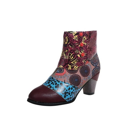 

Wodstyle Womens Boho Vintage Low Mid Block Heel Boots Casual Chelsea Booties Shoes Size
