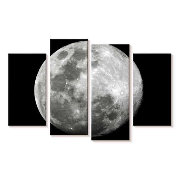Elephant Stock Simple Moon Wall Art - Horizontal Multi Panel Canvas - Living Room Wall Decor - Astronomy & Space Multi Panel - Black And White Decor - 24" x 14"
