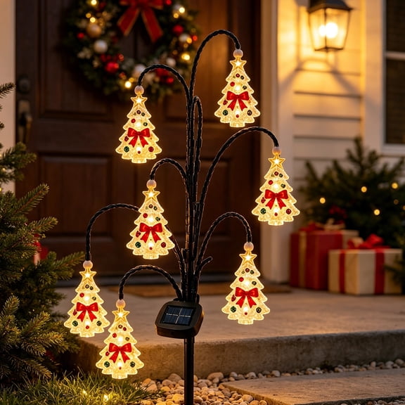 Christmas Solar Tree Stake Light, One Plastic Solar Yard Stake Light with a Christmas Tree Design, for Garden, Lawn, Pathway, Patio, Porch, and Christmas Outdoor Lighting, Style a, Everyday Use