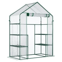 5' x 2.5' x 6.5' Mini Walk-in Greenhouse Kit, Portable Green House with 3 Tier Shleves, Roll-Up Door, and Weatherized Plastic Cover for Backyard Garden, Clear