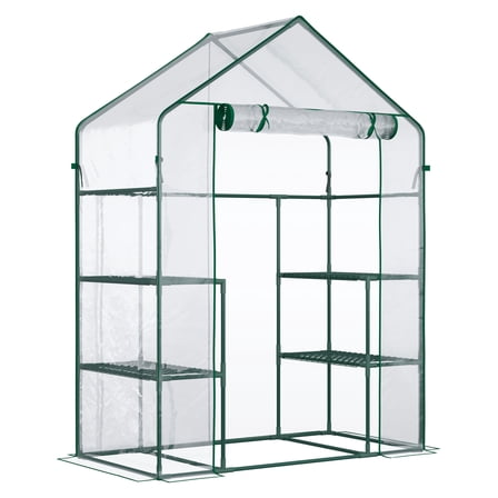 5' x 2.5' x 6.5' Mini Walk-in Greenhouse Kit, Portable Green House with 3 Tier Shleves, Roll-Up Door, and Weatherized Plastic Cover for Backyard Garden, Clear
