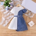 thumbnail image 7 of LYHaoo Stylish Girls Denim Dress With Short Sleeves And Layered Two Piece Featuring Asymmetrical Hem And Adjustable Waist Sash For Toddlers And，Little Girls Dresses Sizes 5 Years Blue, 7 of 7