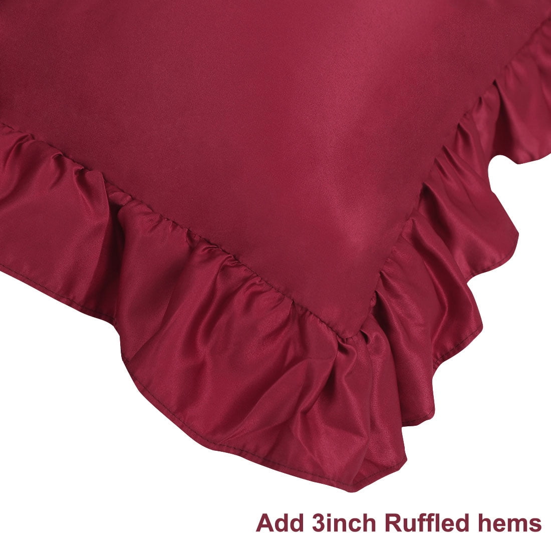 Unique Bargains 2-Piece Satin Ruffled Edge Pillowcases, Standard, Burgundy