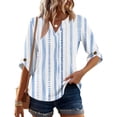 thumbnail image 3 of Women's 3/4 Length Sleeve V Neck Blouses Plus Size Loose Fit Dressy Casual Work Office Tops Sky Blue M, 3 of 5