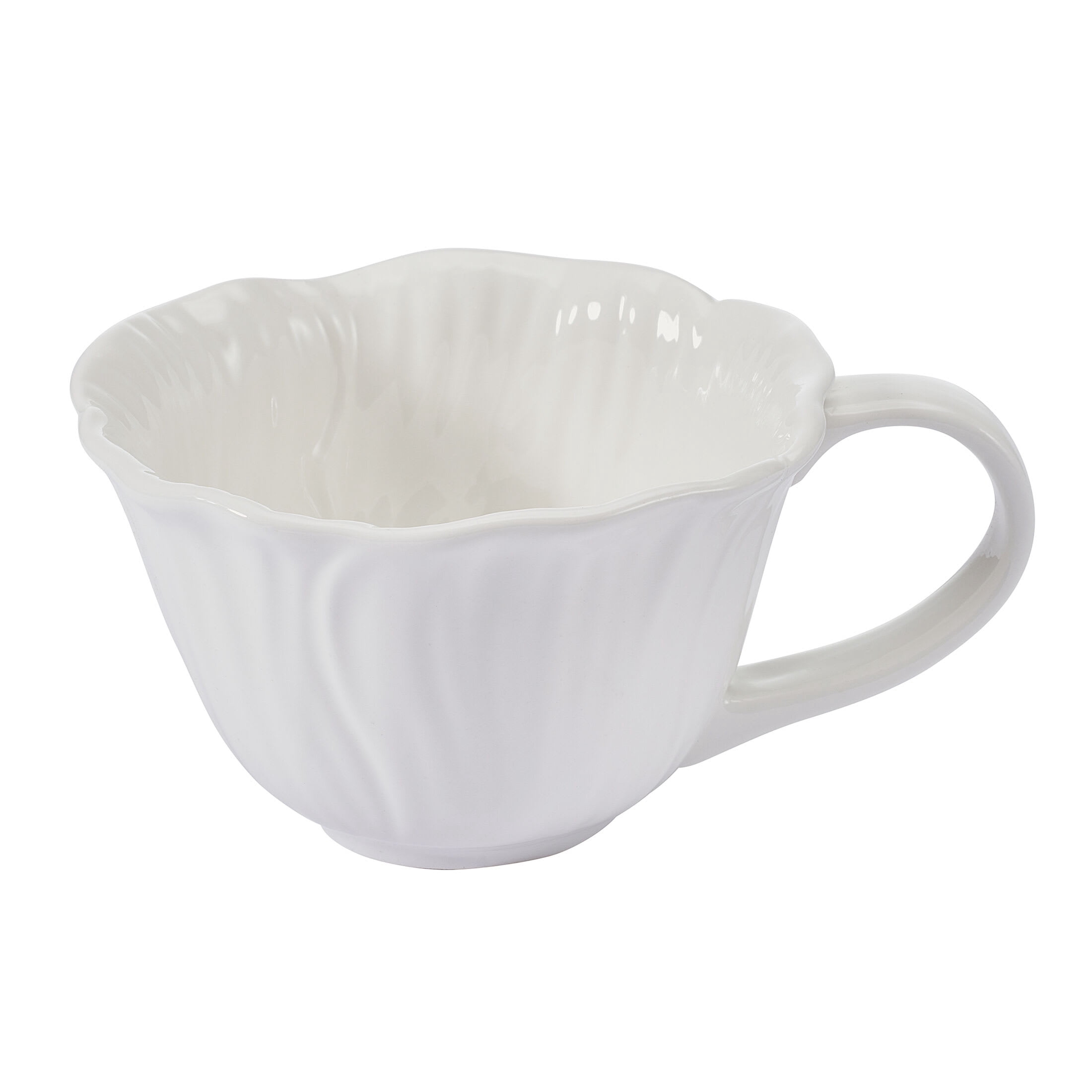 Beautiful by Drew Barrymore Embossed Flower Stoneware 9 fl oz Mug Set, 2 Piece, White