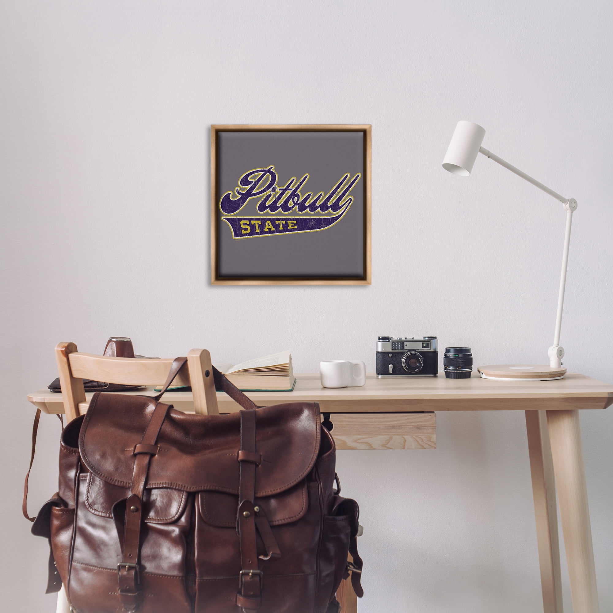 Stupell Industries Varsity Style Pitbull State Novelty & Humor Painting Brown Floater Framed Canvas Art Print Wall Art, 25 x 25