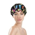 thumbnail image 3 of Kll Bright Mushrooms Pattern Shower Cap & Bath Cap For Women,Reversible Oversized Waterproof Shower Caps For All Hair Lengths,Elastic Reusable Bathing Hair Cap, 3 of 9