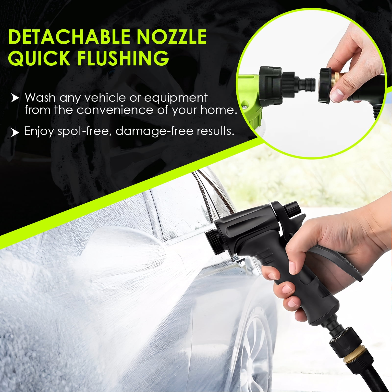Car Wash Foam Gun, Microfiber Wash Mitt, Car Foam Sprayer, Car Wash Kit, Foam Cannon Garden Hose, Spray Foam Gun Cleaner, Car Accessories for Men, Snow Foam Blaster(Green)