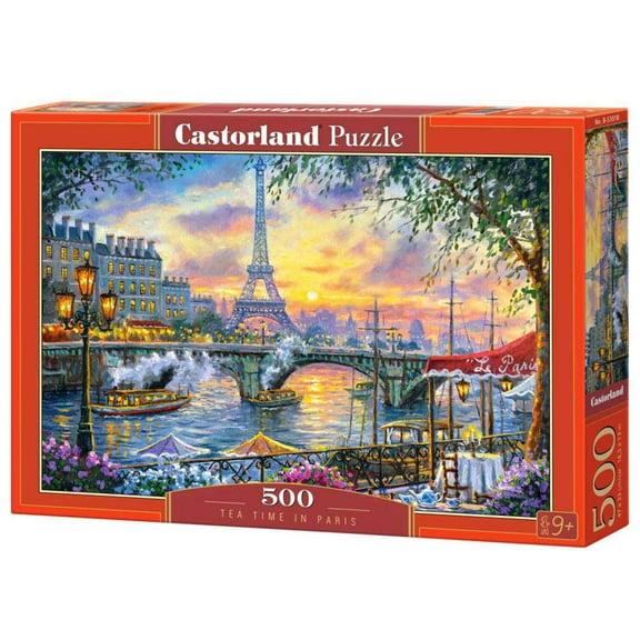 500 Piece Jigsaw Puzzle, Tea Time in Paris, France, Colorful Eiffel Tower and Café Puzzle, Paris, Art Puzzle, Adult Puzzles, Castorland B-53018