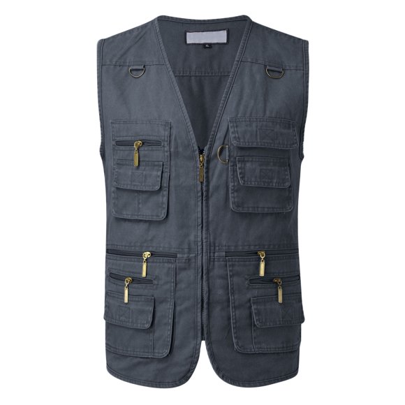 HBFAGFB Gilet pour Hommes Fermeture Éclair Multi-Poches Sans Manches Bleu Taille 4TG