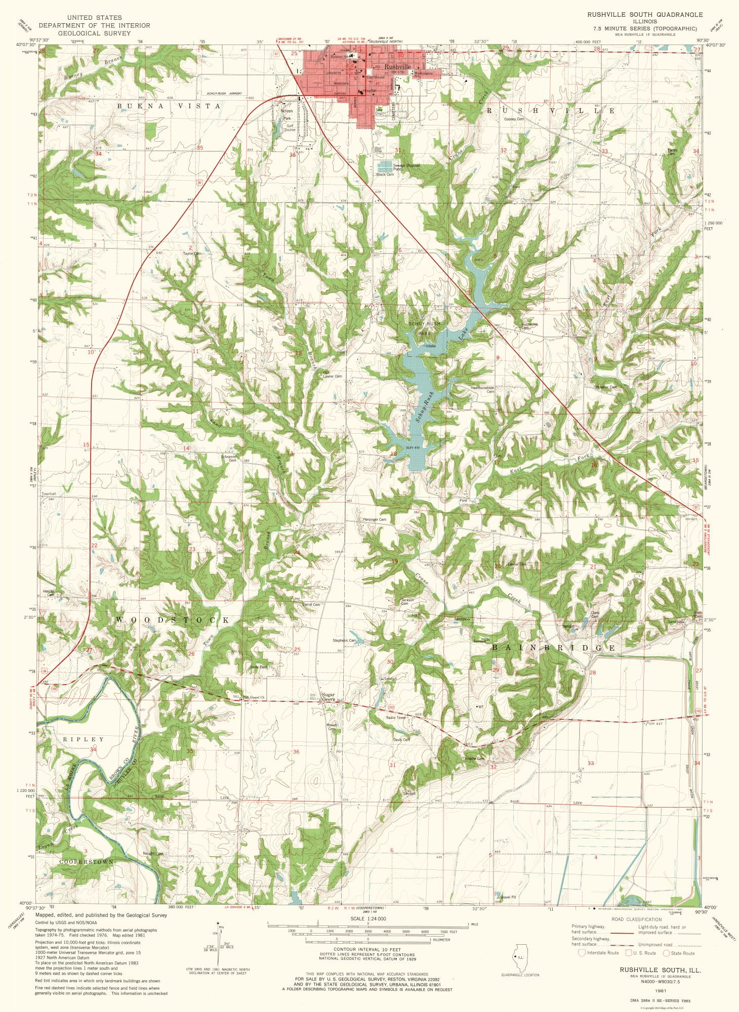 Topo Map South Rushville Illinois Quad USGS 1981 23.00 x 31.51
