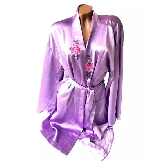 Victoria's Secret Sexy Silky Satin Robe Electric Blooms Embroidery Purple Floral Size XS/S NWT