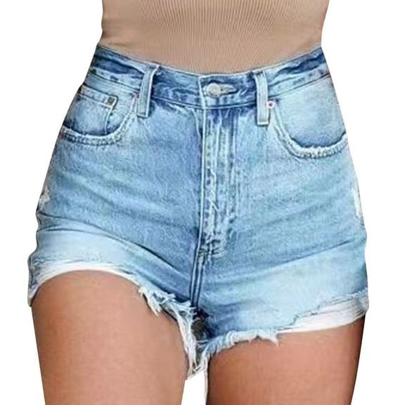 JIKNTTR Women's Stretchy Jean Shorts Rhinestone Shorts Mid Waist Ripped Frayed Hem Tessles Stretchy Jean Shorts With Pockets Relaxed Fit Denim Shorts