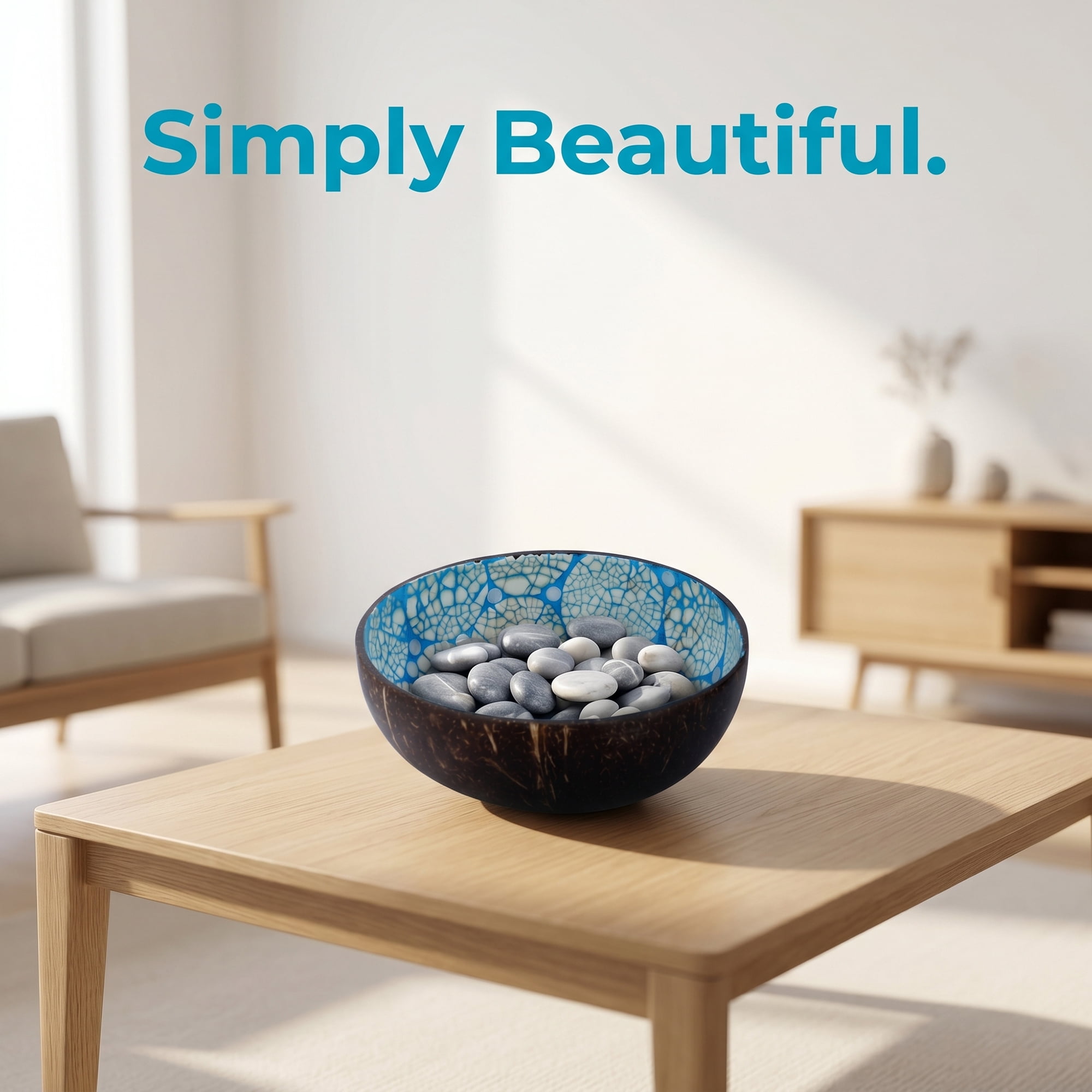Unique Bargains Handmade Coconut Shell Bowl Catchall Tray Blue 5.9"L x 5.9"W x 2.8"H