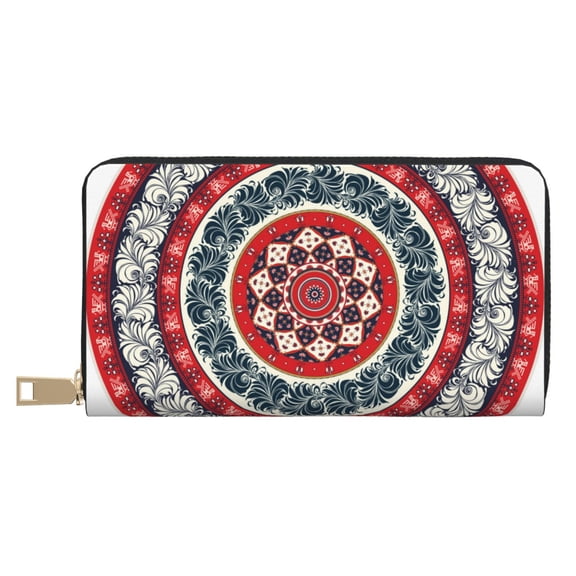 Leather Thin Slim Wallets for Women Men - Round Design Clutch Card Wallet for Women Men with Zipper