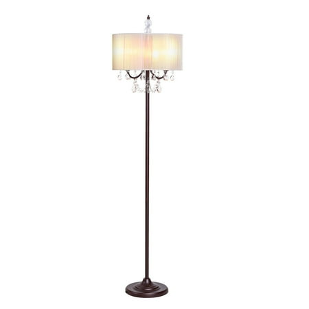 German Crystal Lamp - Gymax Elegant Design Sheer Shade Floor Lamp Light w/ Hanging Crystals LED Bulbs