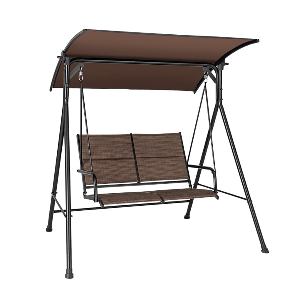 Aimee Lii 2 Person Porch Swing with Adjustable Canopy and Padded Seat, Outdoor Swing for Adults, Brown