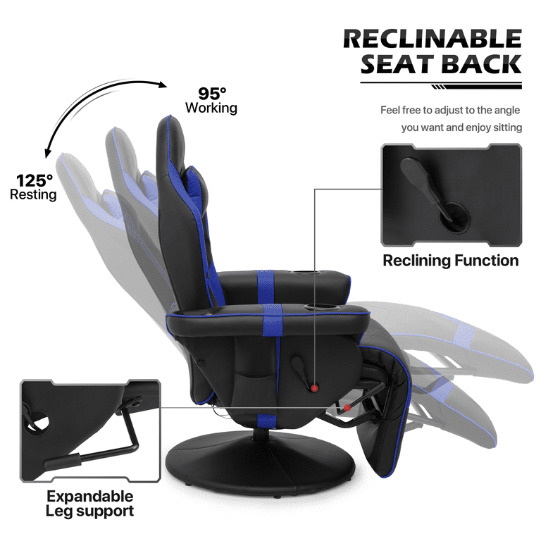 MoNiBloom Ergonomic Massage Gaming Chair with Bluetooth Speakers Adjustable Backrest Footrest High Back Pillow Blue Walmart