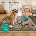 thumbnail image 4 of ODIKA 3'x5' Ultra-Soft Throw Mat, Blue Olive Elegance with Floral and Vine Motifs Intricate Symmetrical Design, Classic Washable, Bare feet friendly, Easy Care Indoor rug for Bedside, Vanity, 4 of 7