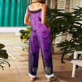 thumbnail image 4 of Halloween Jumpsuits for Women Spaghetti Strap Overalls Print Loose Sleeveless Linen Romper, 4 of 7