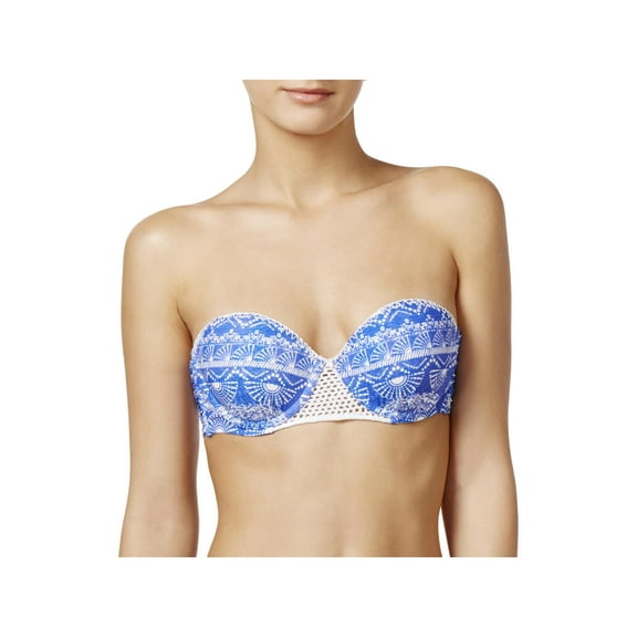 Raisins Womens Bandeau Crochet Swim Top Separates Blue L