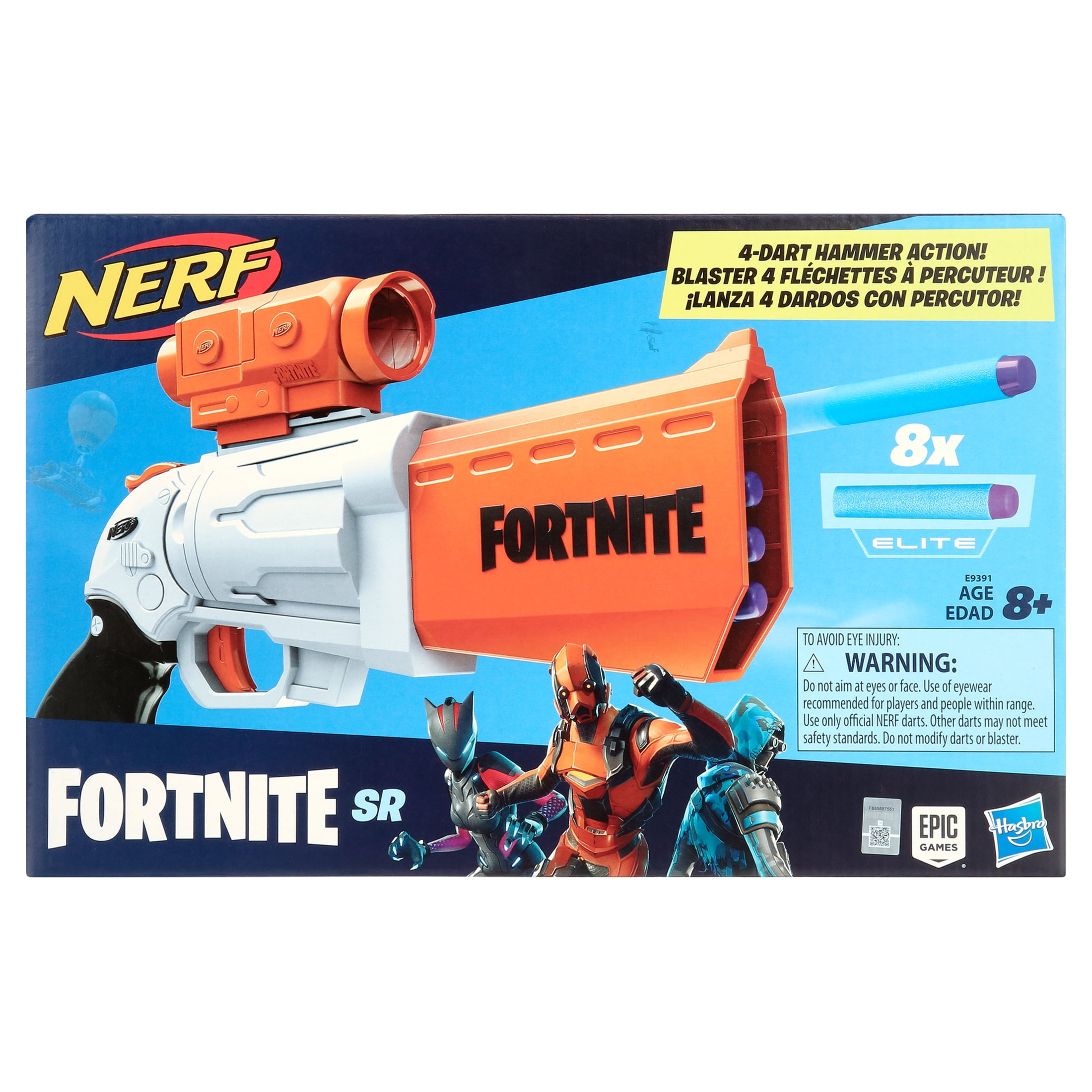 Nerf Fortnite SR Blaster with 8 Official Darts Kids Toys for Outdoor Summer Games Ages 8 and Up
