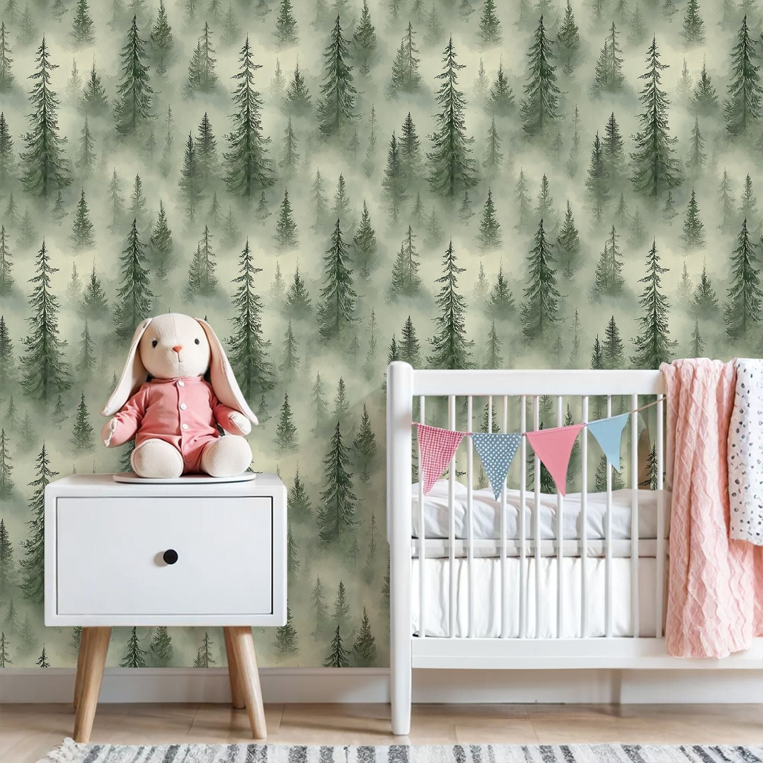 Peel and Stick Wallpaper 23.6in x 9.8ft Misty Botanical Forest Landscape Tall Pine Trees Foggy Contact Paper Vinyl Waterproof Self Adhesive Wall Paper for Bedroom Shelf Cabinet Renter Friendly