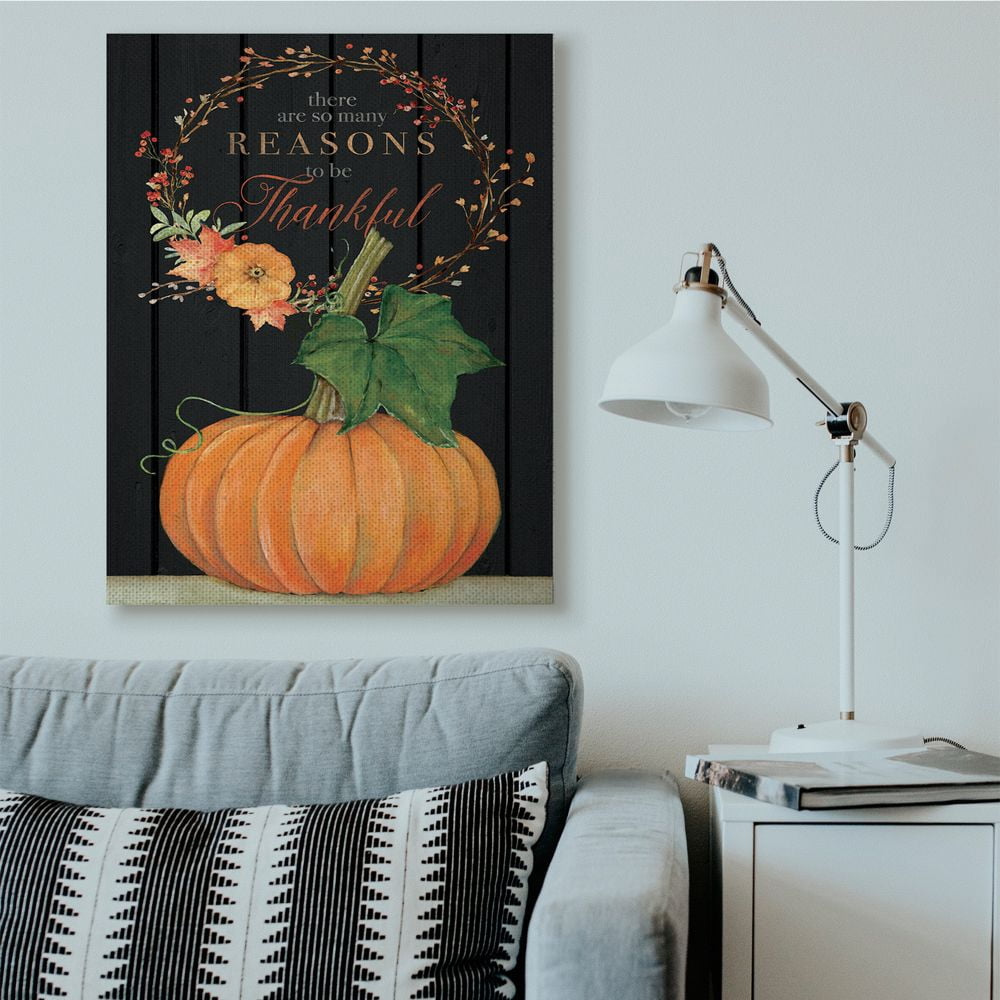 Stupell Industries Reasons To Be Thankful Pumpkin Fall Autumn Seasonal Design Canvas Wall Art by Stephanie Workman Marrott