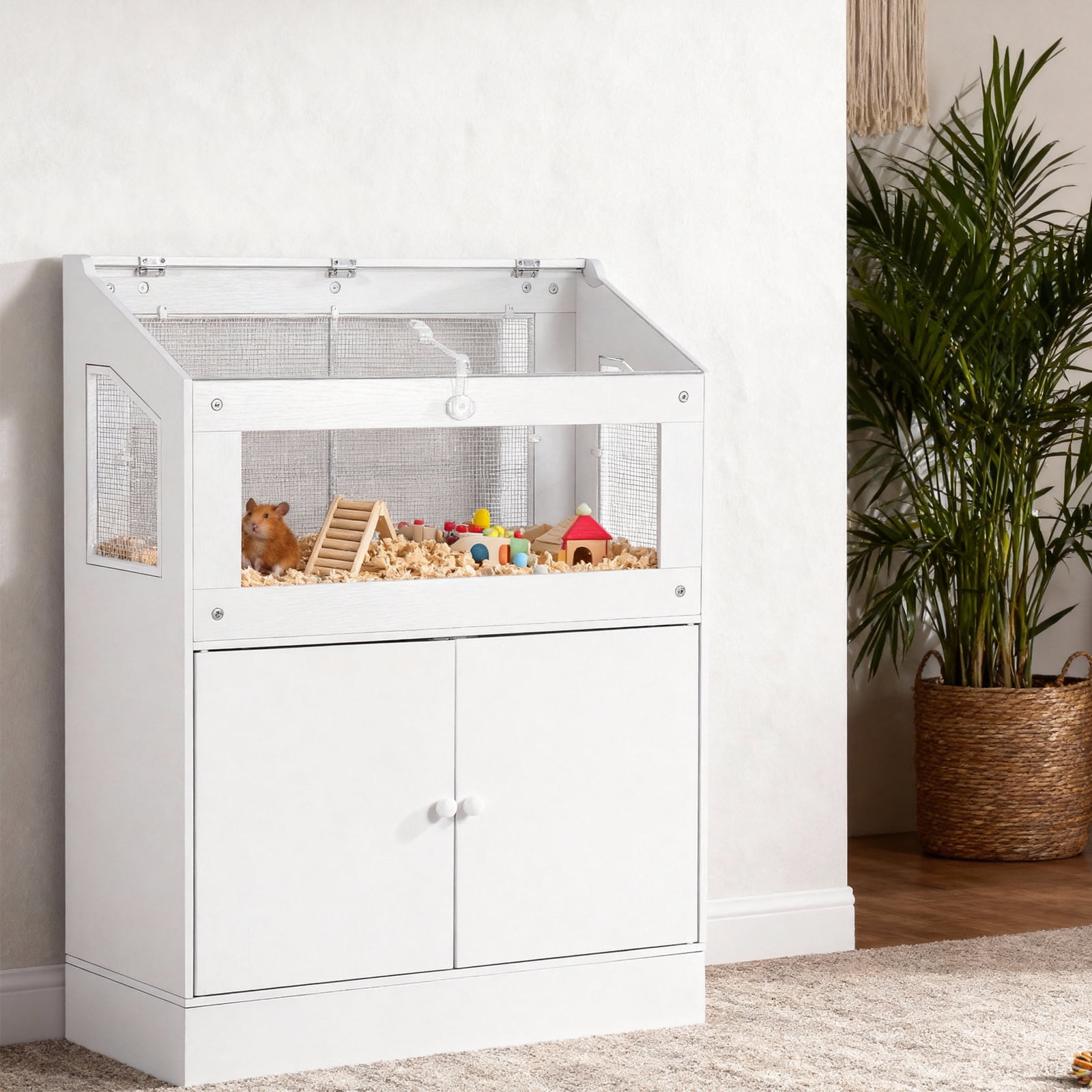 Hamster Cage with Storage Cabinet, Guinea Pig Cage for Small Animals,Large Hamster Cage with Easy View Acrylic Panels,for Rat, Guinea Pig, Hedgehog, Gerbil