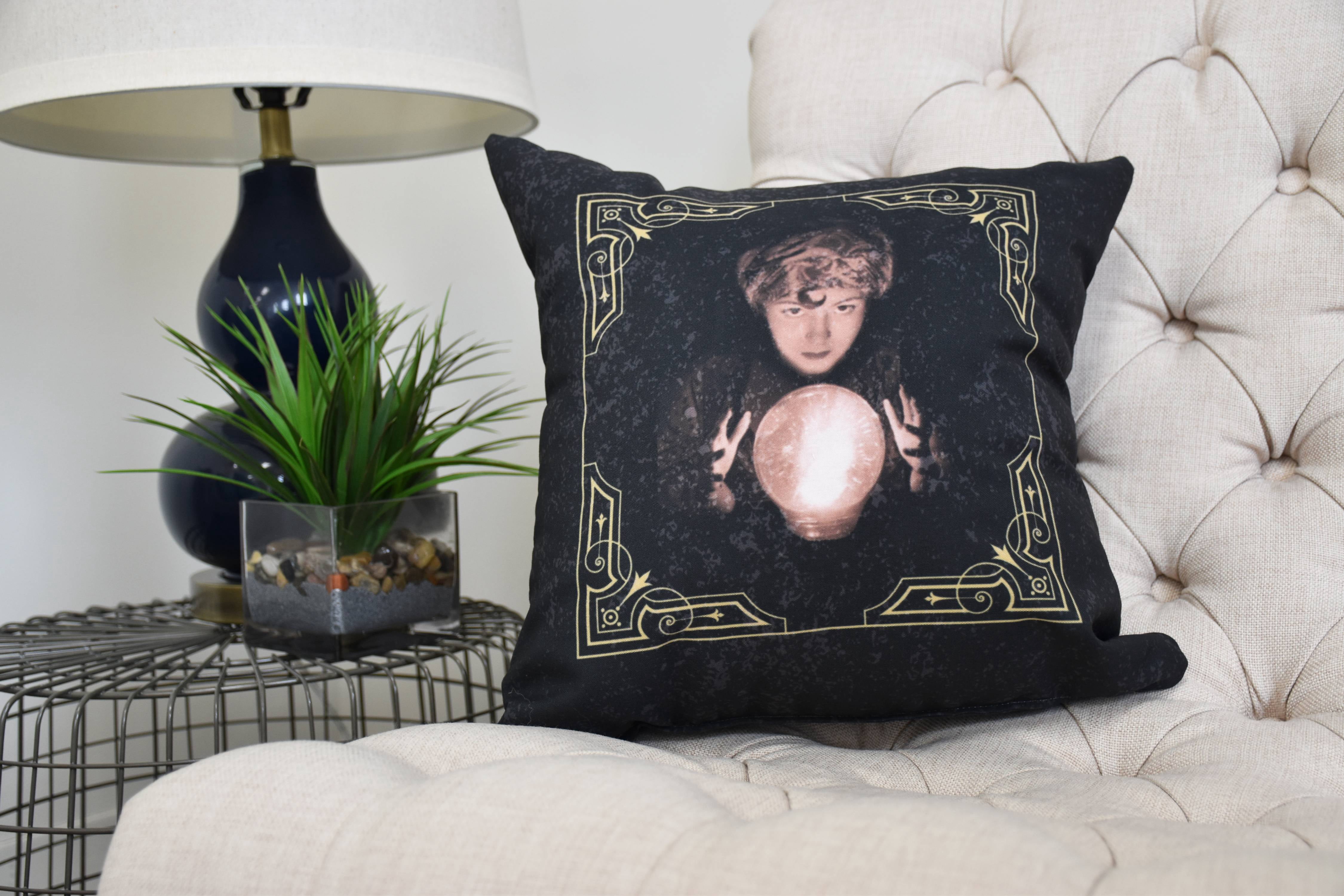 All Seeing Psychic 20 Inch Gold/Yellow Halloween Print Decorative Throw Pillow