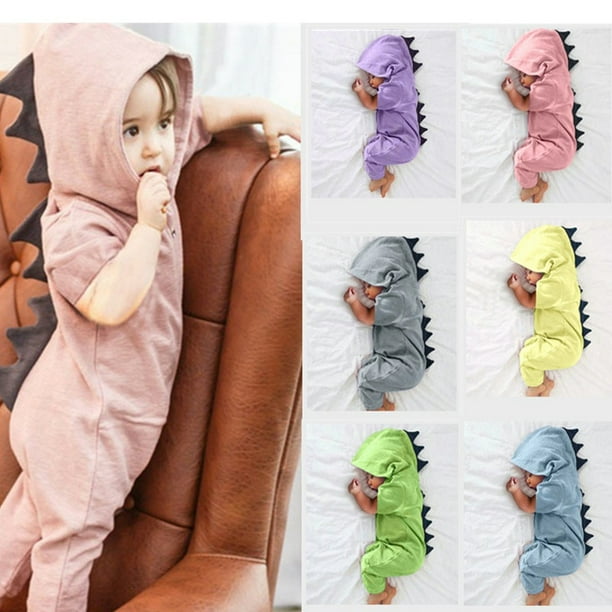 Baby clothes Hooded Dinosaur Jumpsuit Baby clothes Newborn Infant Baby Boy Girl onesie Romper Jumpsuit Outfits Baby BodysuitsGray12M-80 He Qiyong unisex