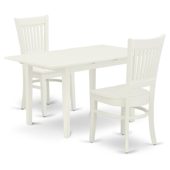 East West Furniture Norfolk 3-piece Table and Dining Chair Set in Linen White