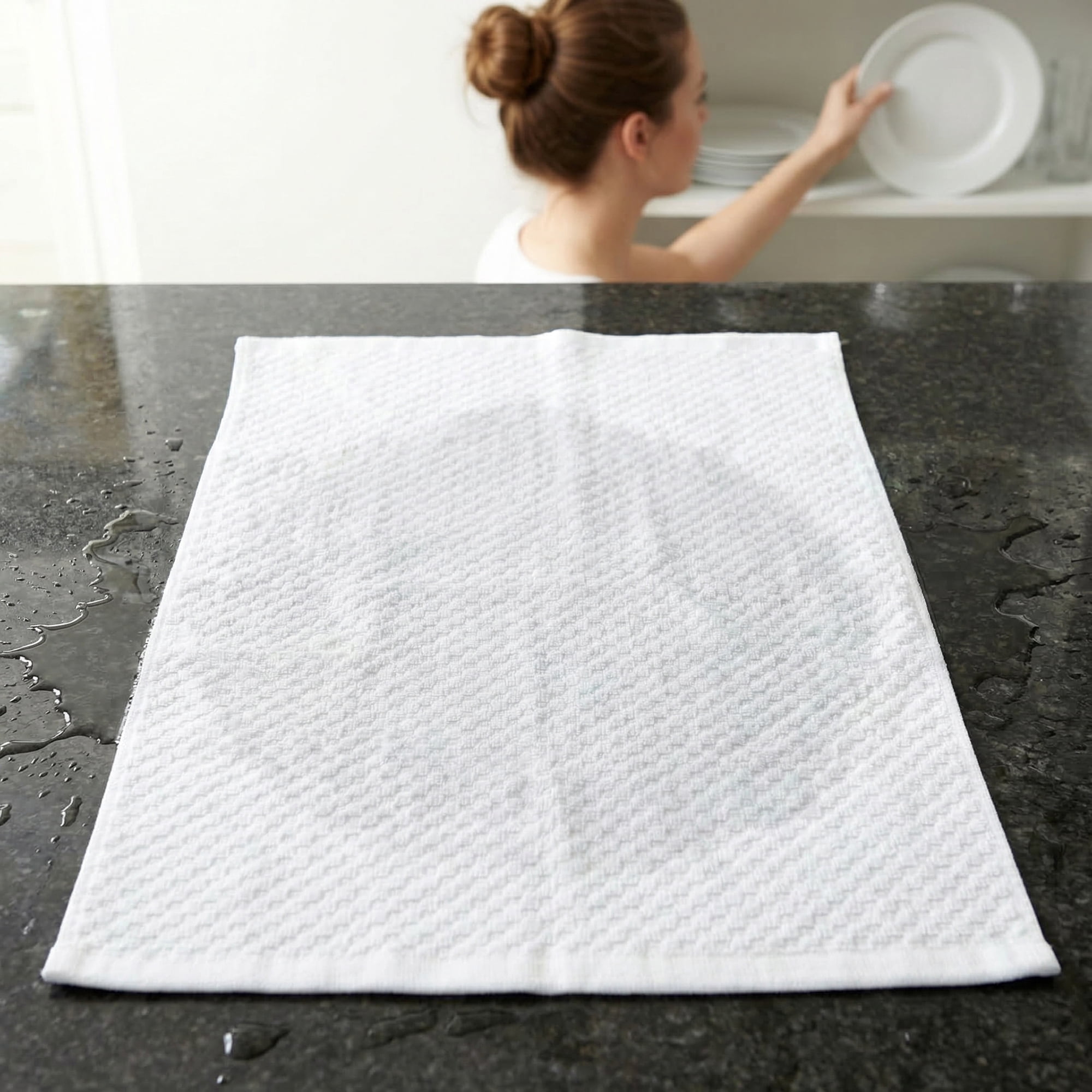 Unique Bargains 2Pcs 100% Pure Cotton Solid Soft Absorbent Kitchen Towels White 25" x 15"