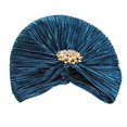 thumbnail image 2 of yuksok Indian Turban Hat for Women Alloy Brooch Female Headband Hair Scarf Head Wrap Blue, 2 of 9
