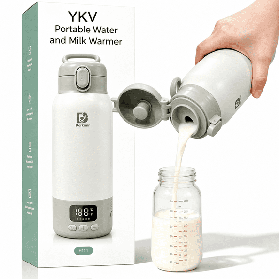 YKV Portable Bottle Warmer for Travel, 100W Fast Heating Baby Milk Warmer, 17oz Breast Milk & Formula Warmer with Adjustable Temperature Control, Leak-Proof Design for Car, Outdoor and On-The-Go Feed