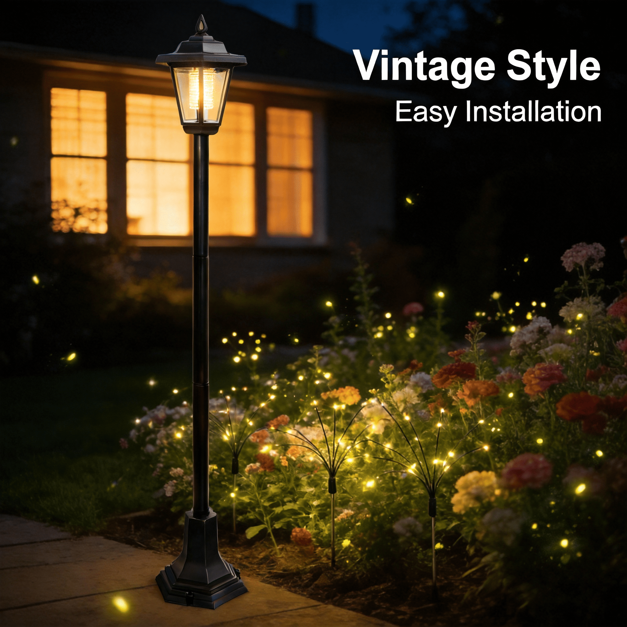 DJGIFI Solar Garden Pathway Driveway Light Vintage Adjustable Height Auto on/off Warm White LED