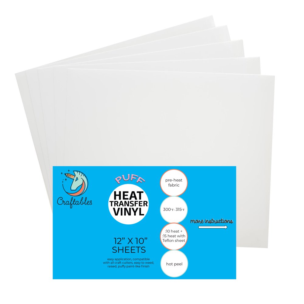 Craftables White Puff iron on Vinyl 5 Sheets | Expanding 3D Heat ...