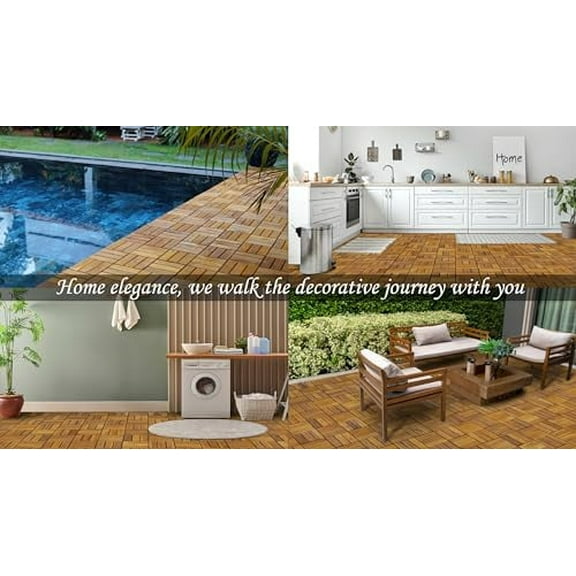 AN68 Acacia Deck Tiles – 12"x12" Interlocking Patio Tiles (10-Pack), Natural Wood, Slip-Resistant, Water-Drainage Design, for Outdoor & Indoor Use