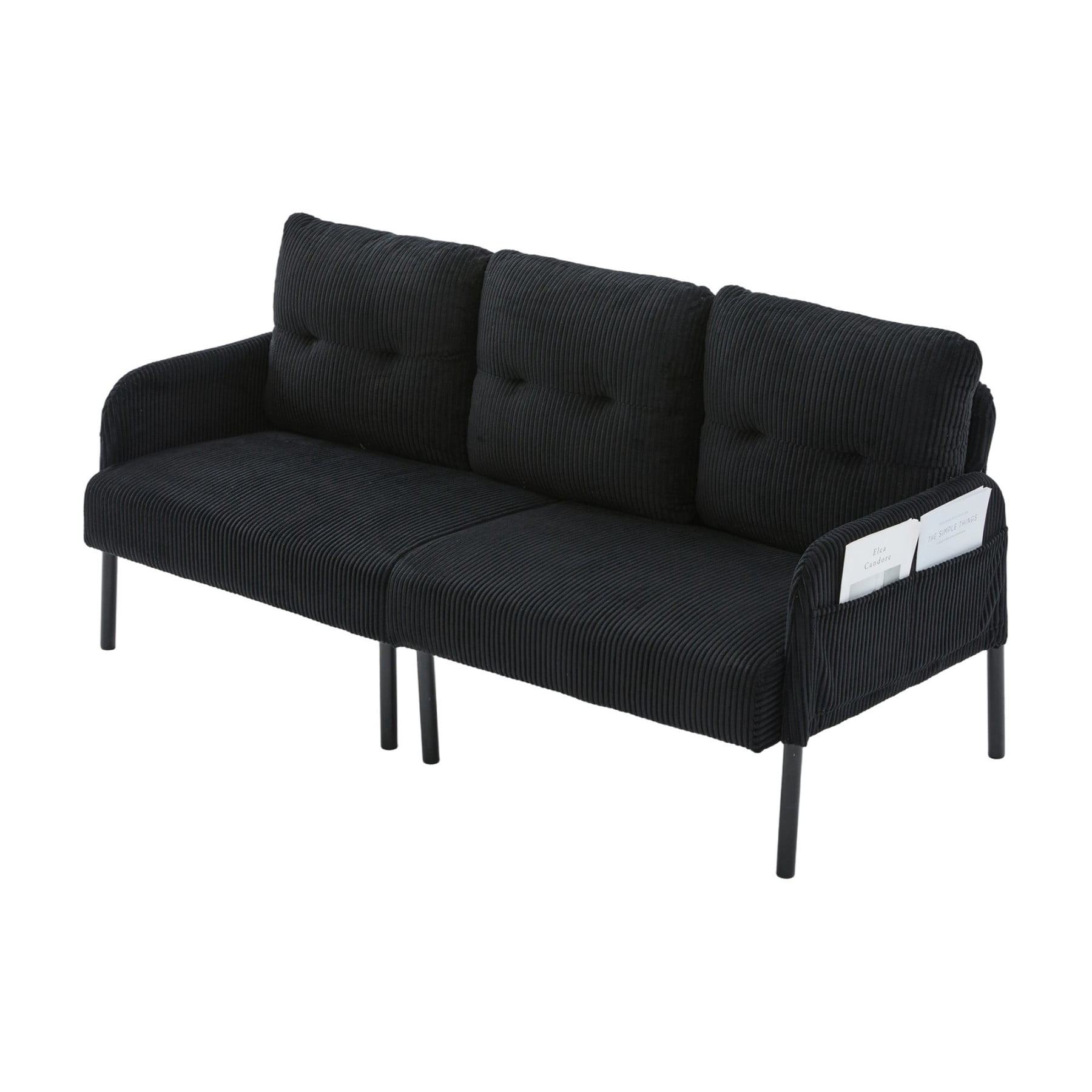 Oversized Loveseat Sofa, Modern Corduroy Upholstered Couch with Side Pockets & Metal Legs for Living Room Bedroom, Black