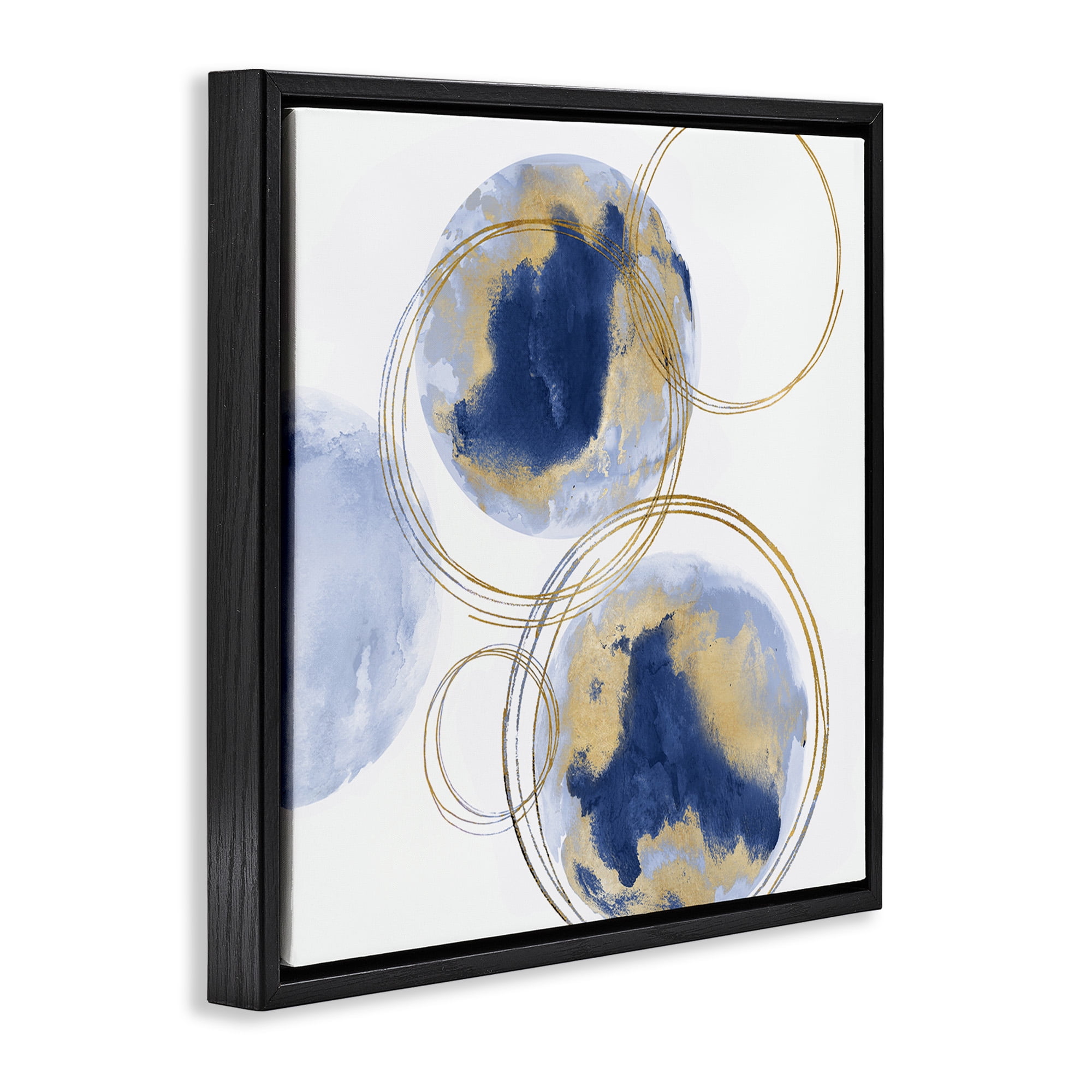 Stupell Industries Golden Rings and Circles Abstraction Abstract Painting Black Floater Framed Canvas Art Print Wall Art, 18 x 18