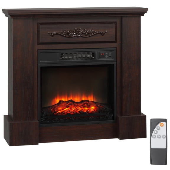 Alvantor Electric Fireplace 32" Mantel Heater with LED Log Flame & Remote 31.75"x8.75"x29.75" White